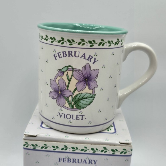 Vintage PAPEL FREELANCE Flower of the Month February Violet Coffee Mug - Picture 2 of 10
